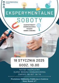 Plakat promujący Eksperymentalne Soboty w bibliotece