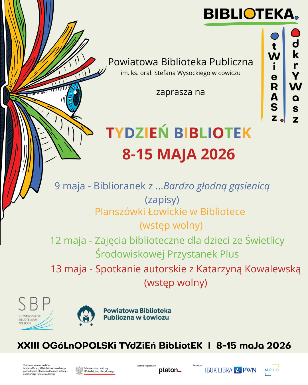 Plakat promujący XXIII Ogólnopolski Tydzień Bibliotek